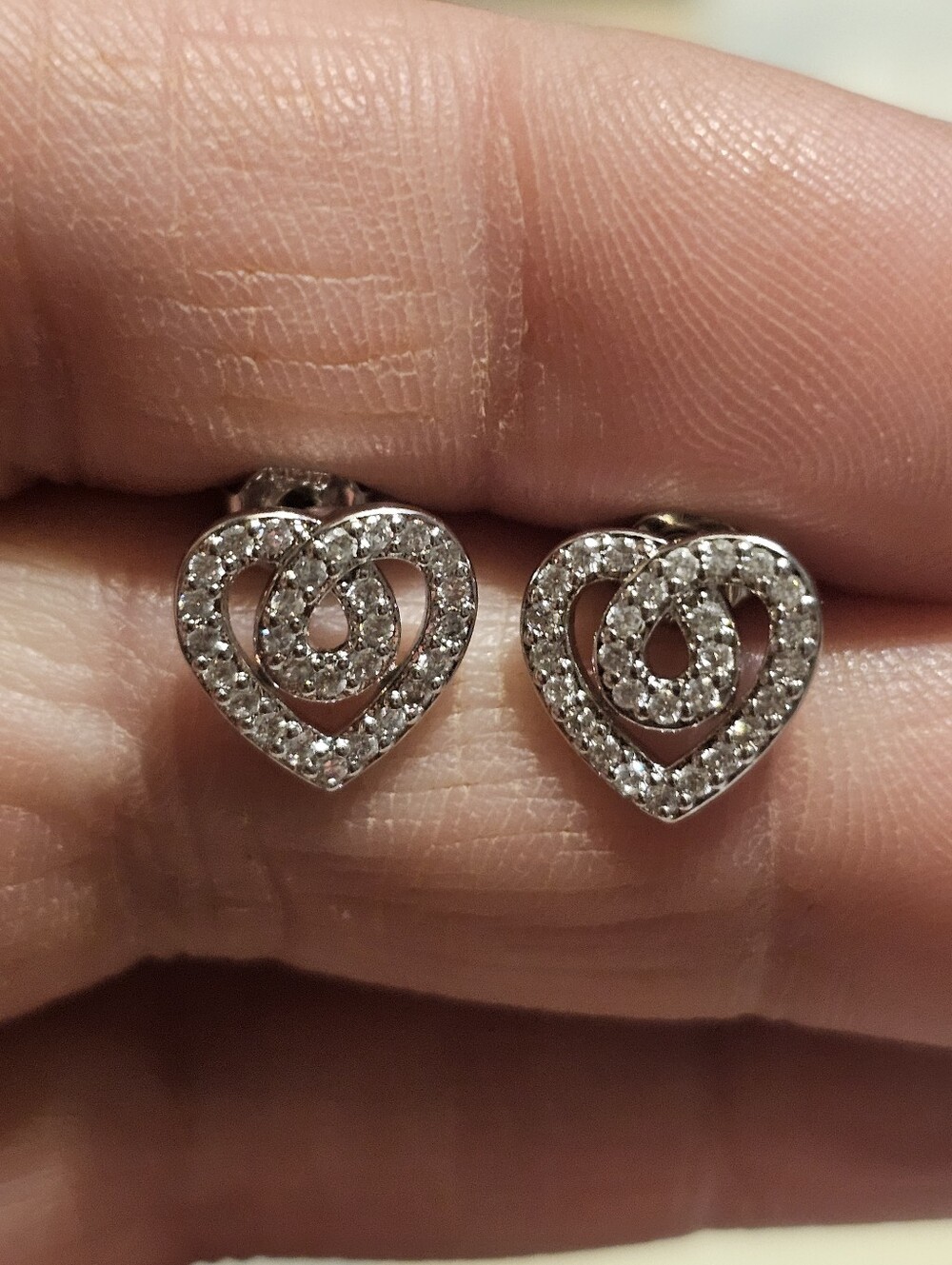 Sterling Silver Plated CZ Heart Earring Studs